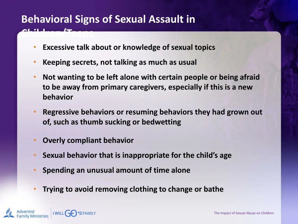 behavioral signs of sexual assault in children