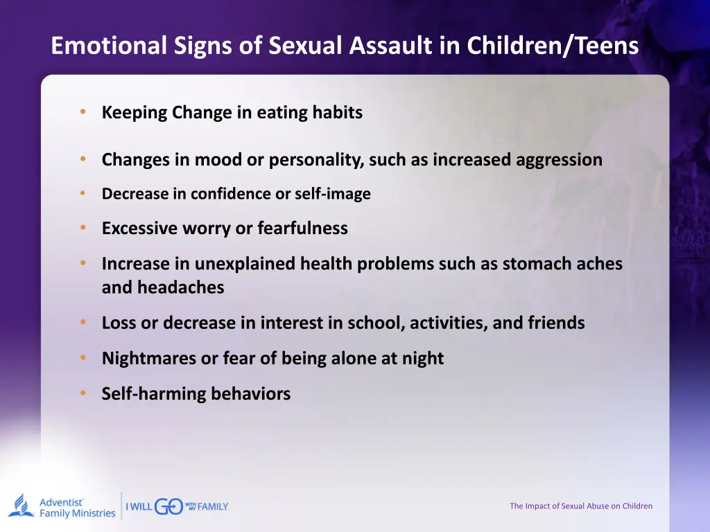 emotional signs of sexual assault in children