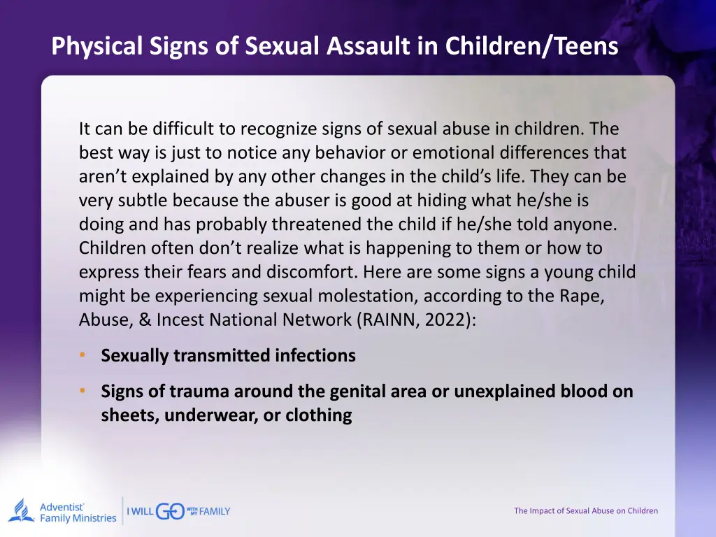 physical signs of sexual assault in children teens