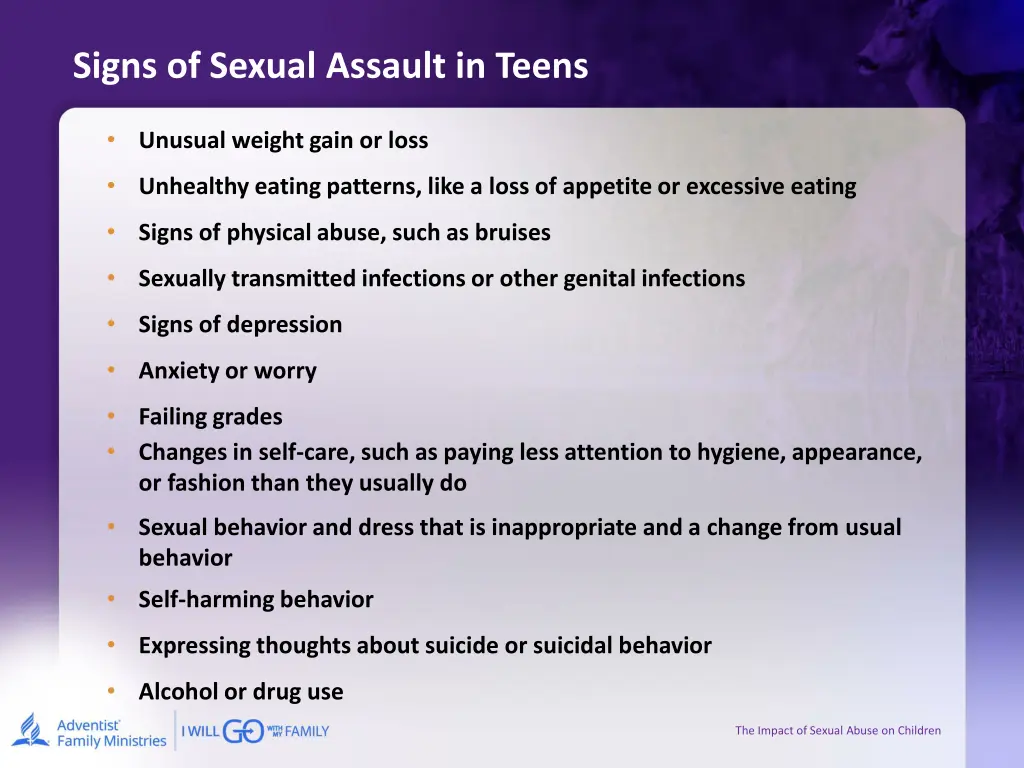 signs of sexual assault in teens