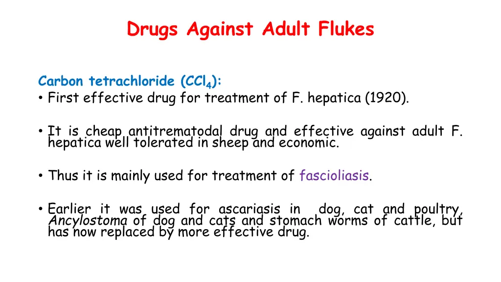 drugs against adult flukes