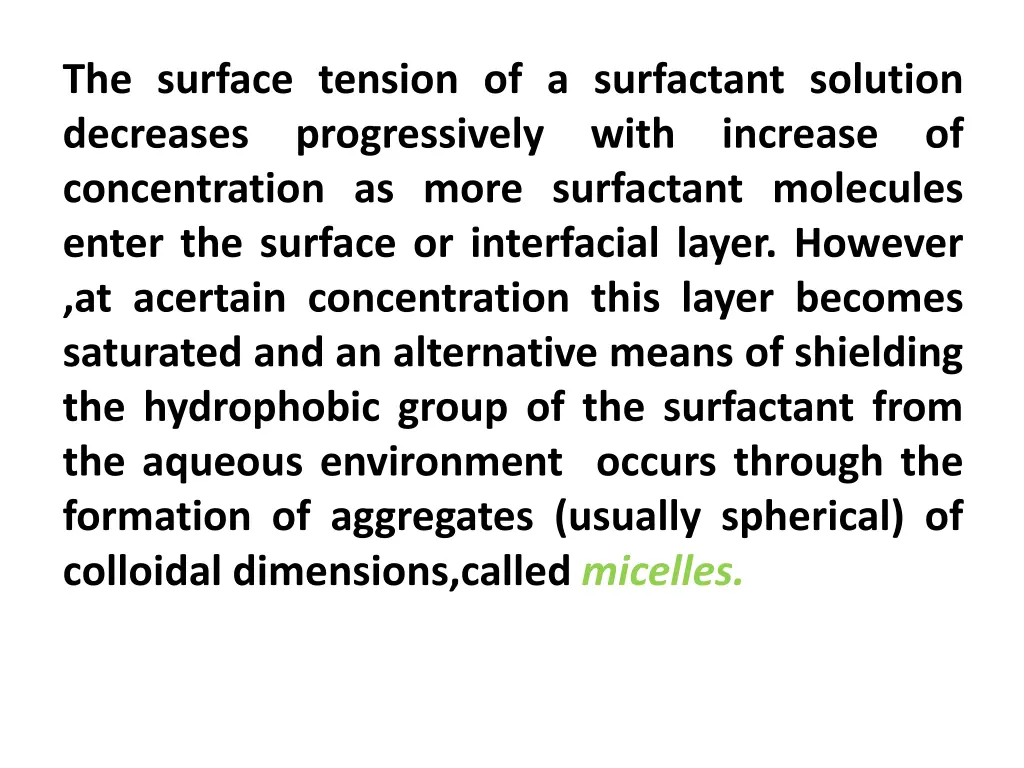 the surface tension of a surfactant solution