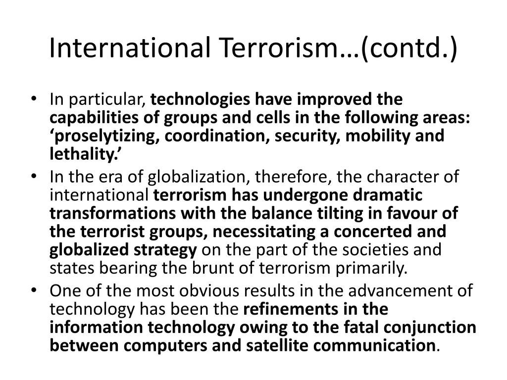 international terrorism contd