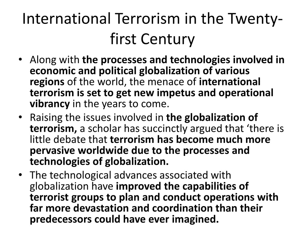 international terrorism in the twenty first