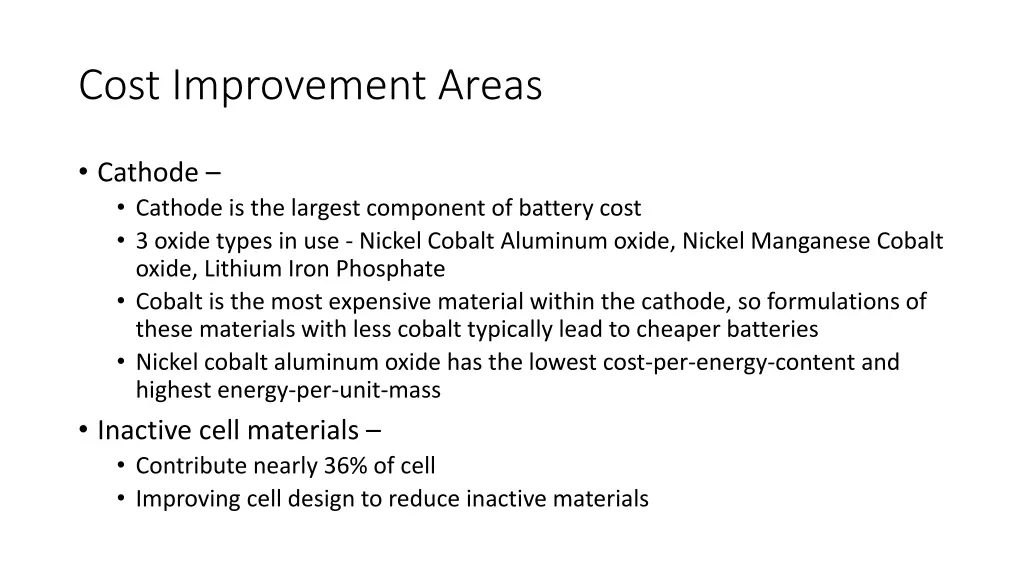 cost improvement areas