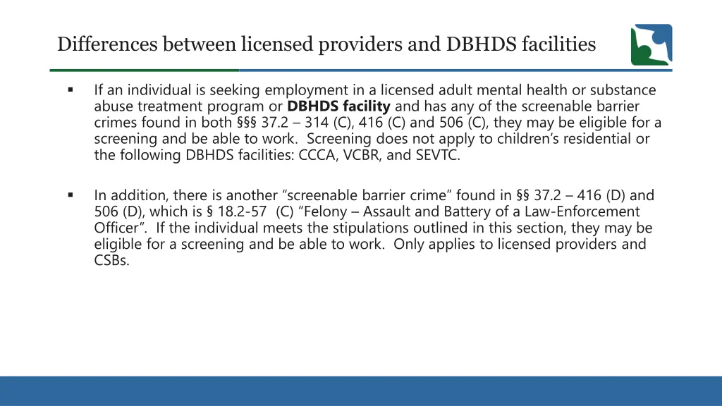 differences between licensed providers and dbhds