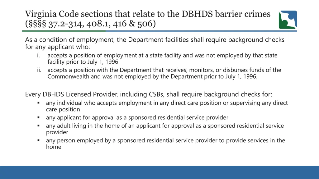 virginia code sections that relate to the dbhds