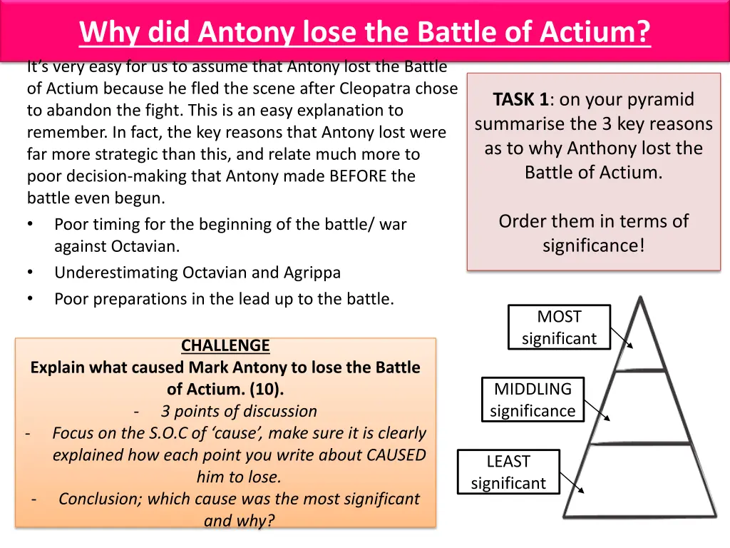 why did antony lose the battle of actium