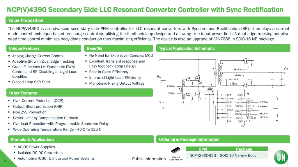 ncp v 4390 secondary side llc resonant converter