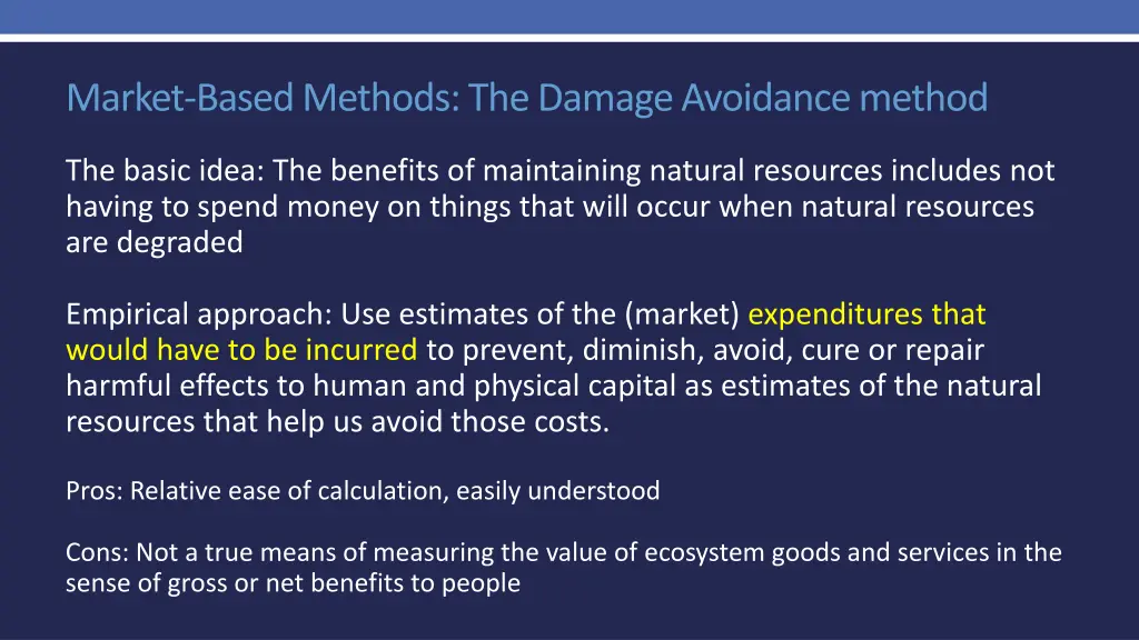 market based methods the damage avoidance method