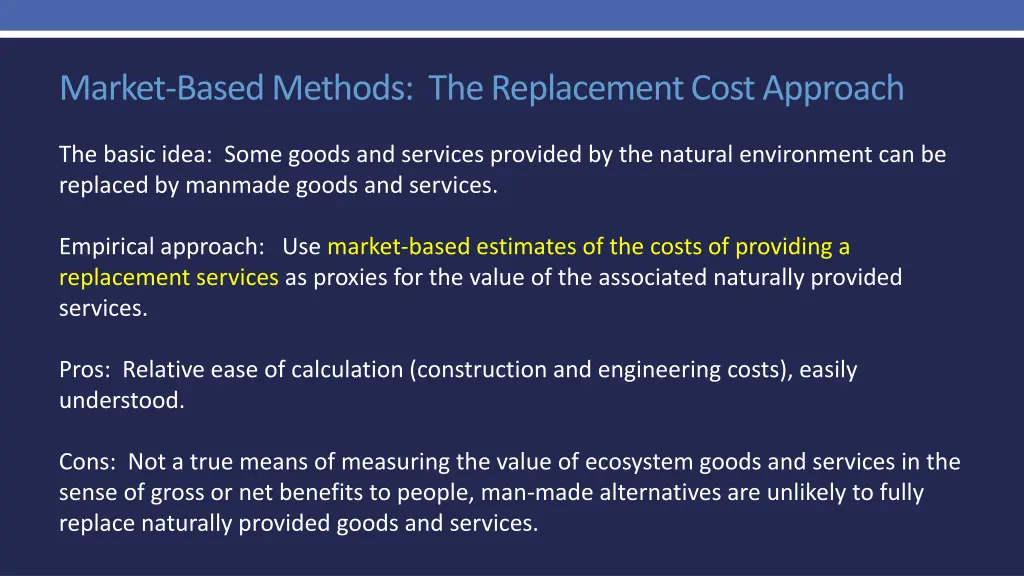 market based methods the replacement cost approach