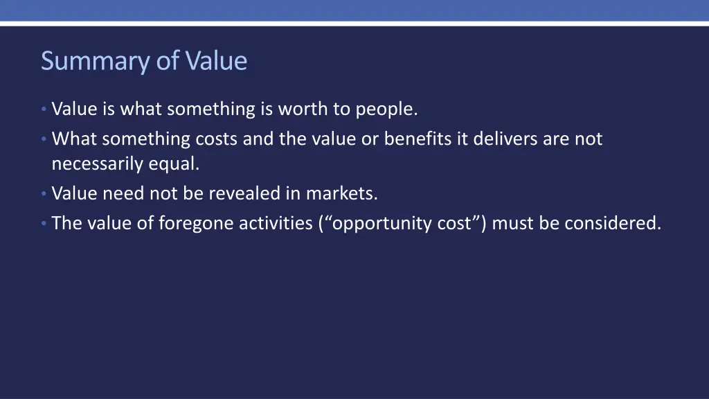 summary of value