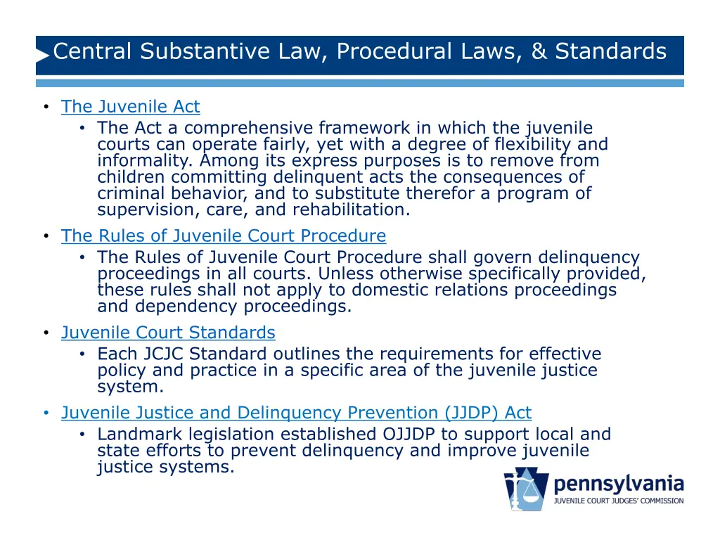 central substantive law procedural laws standards