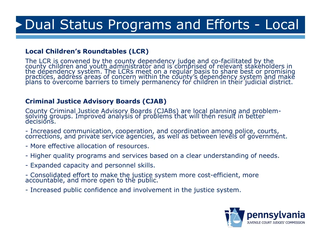 dual status programs and efforts local