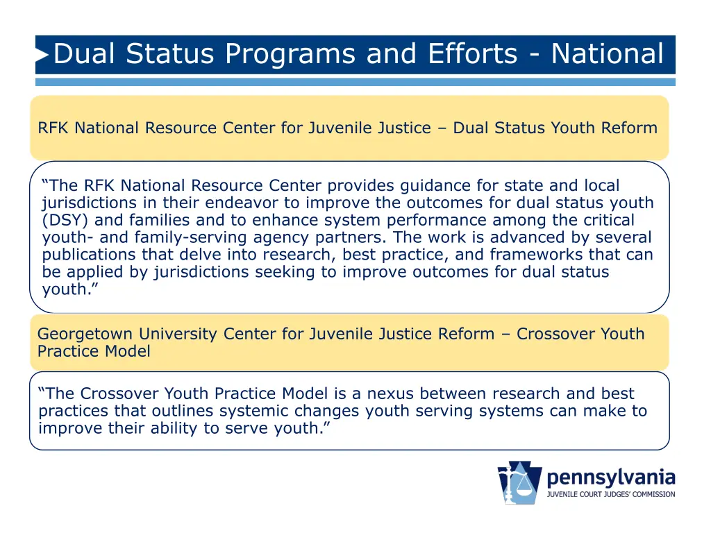 dual status programs and efforts national