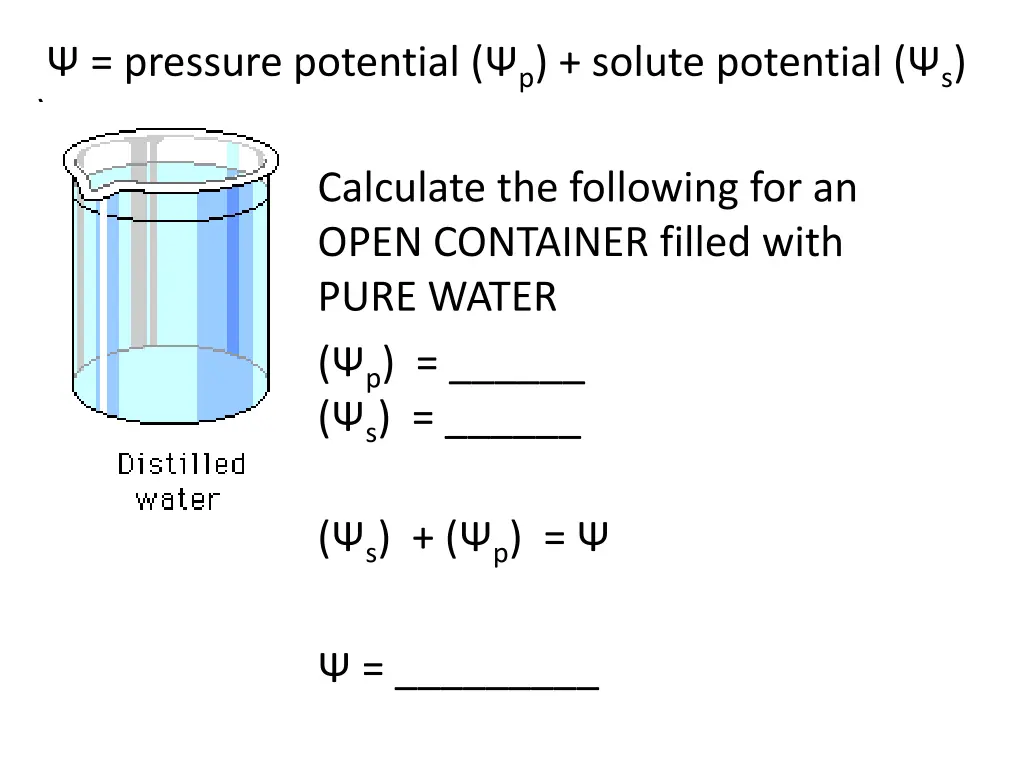 pressure potential p solute potential s