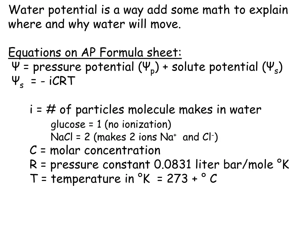 water potential is a way add some math to explain