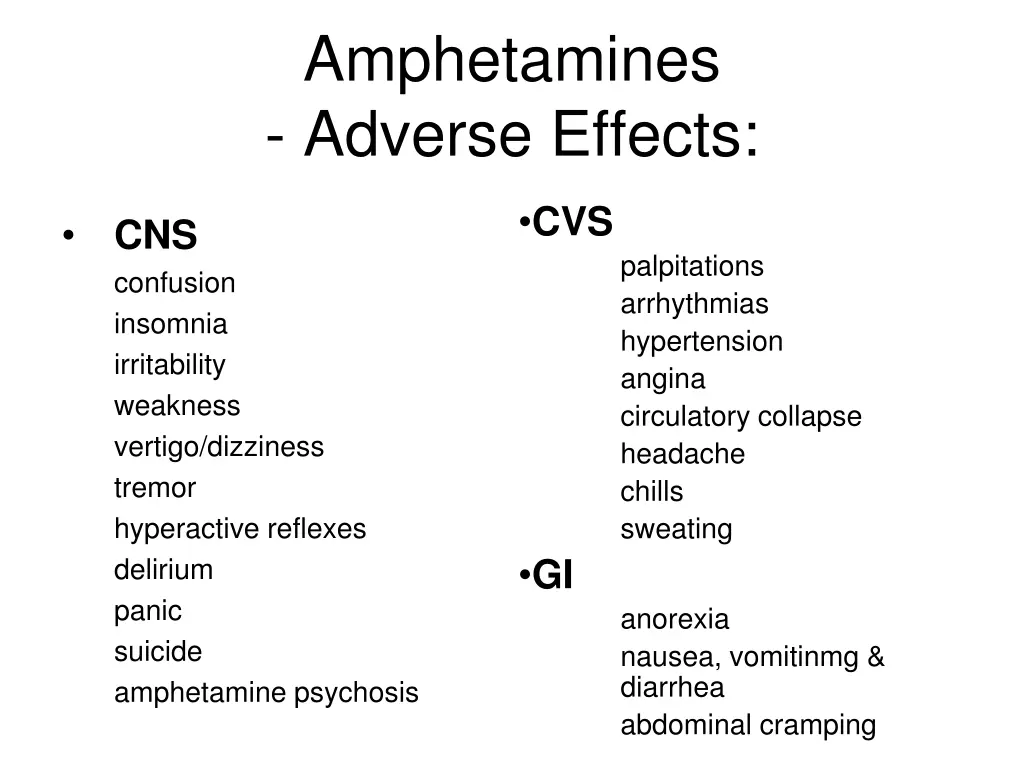 amphetamines adverse effects