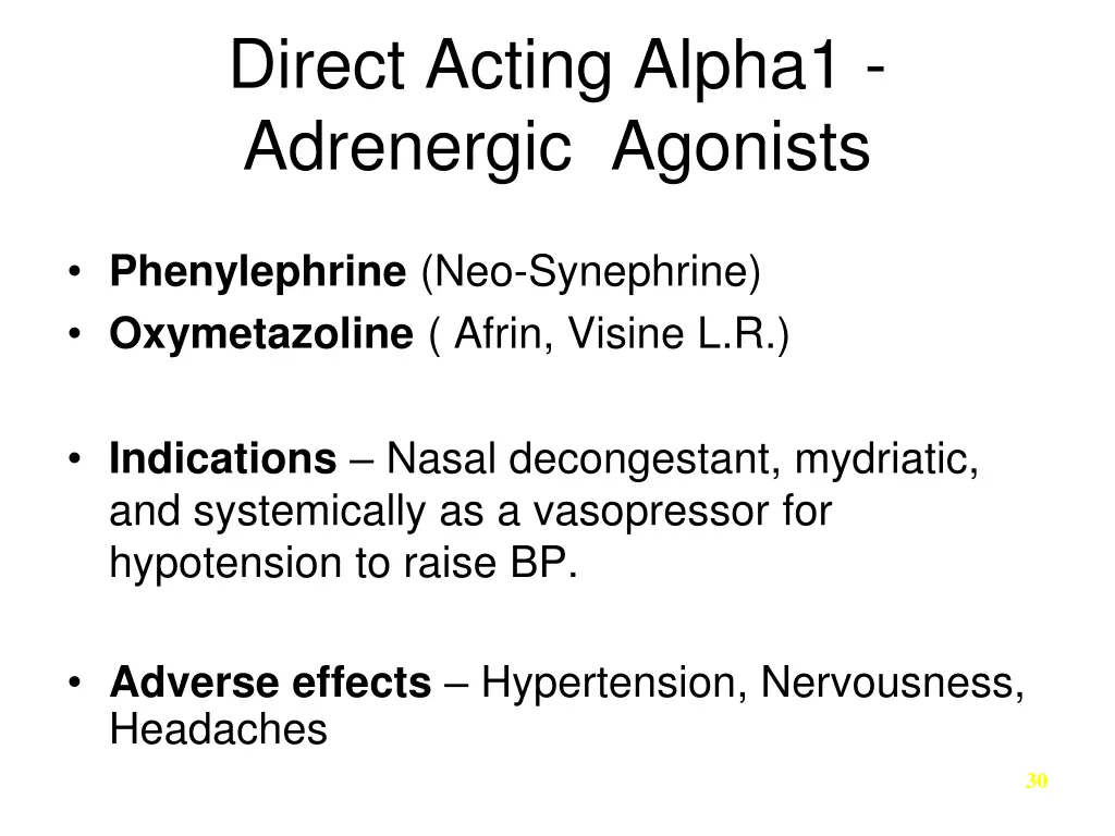 direct acting alpha1 adrenergic agonists