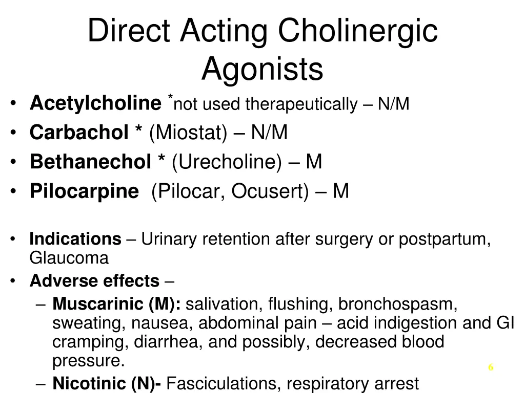 direct acting cholinergic agonists acetylcholine