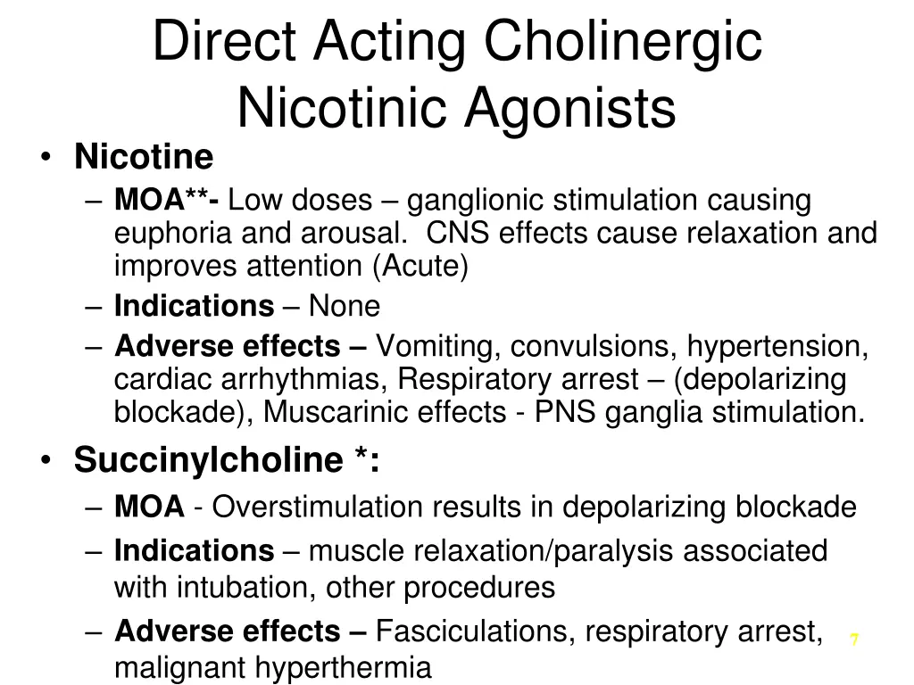 direct acting cholinergic nicotinic agonists