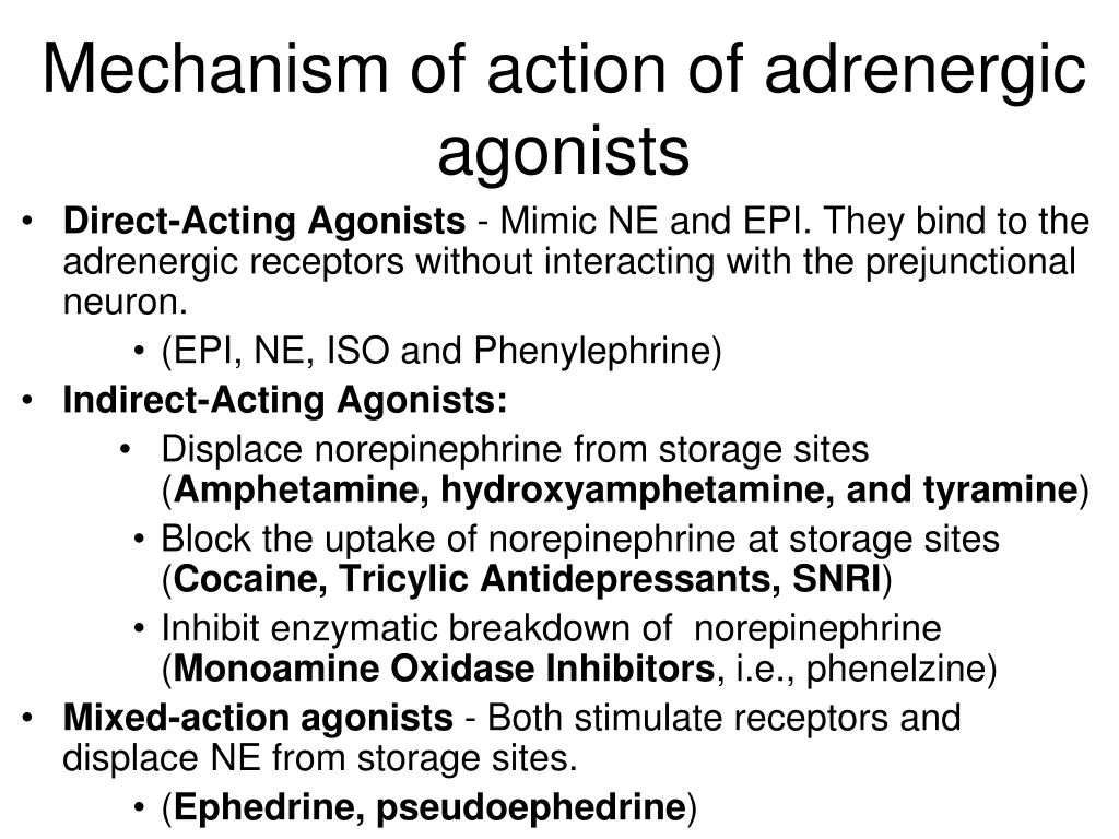 mechanism of action of adrenergic agonists direct