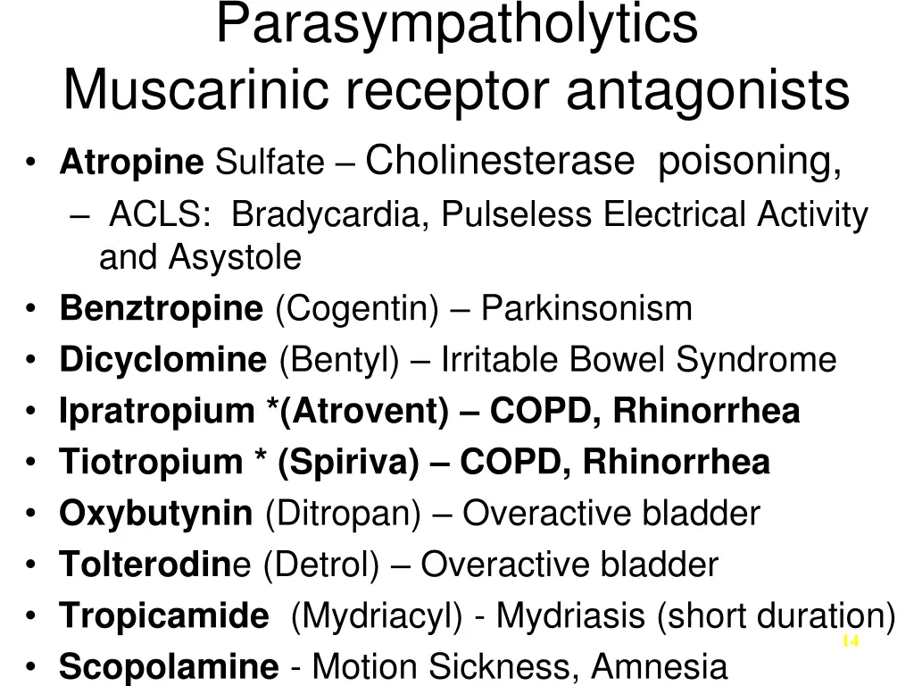 parasympatholytics muscarinic receptor 1