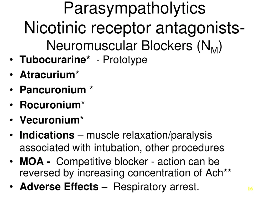 parasympatholytics nicotinic receptor antagonists 1