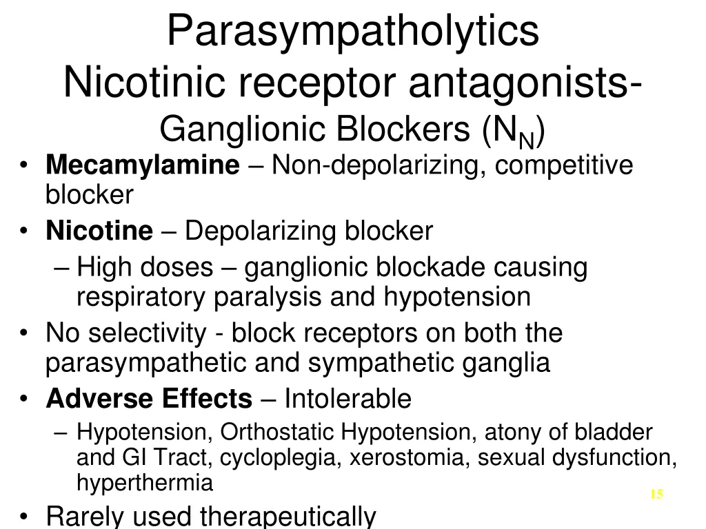 parasympatholytics nicotinic receptor antagonists