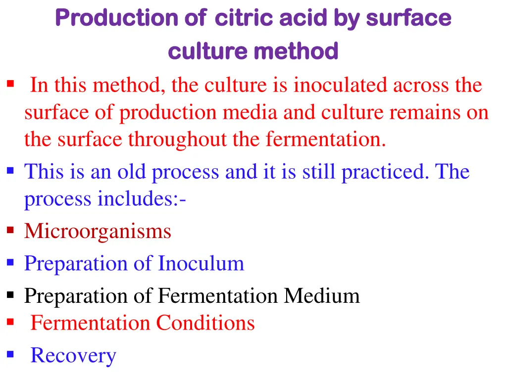 production of citric acid by surface production