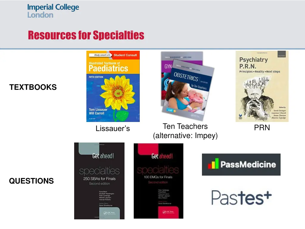 resources for specialties