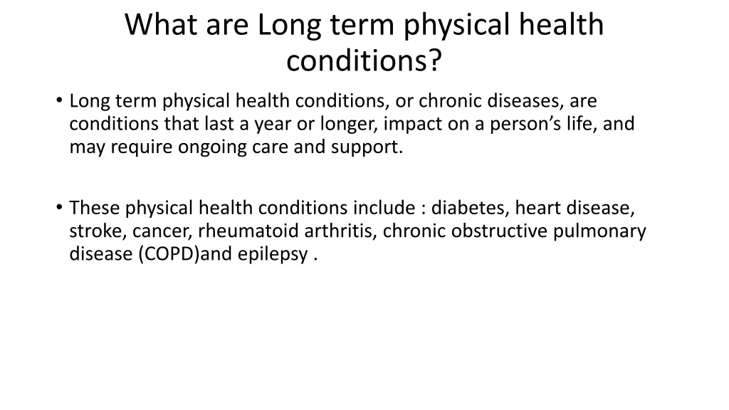 what are long term physical health conditions