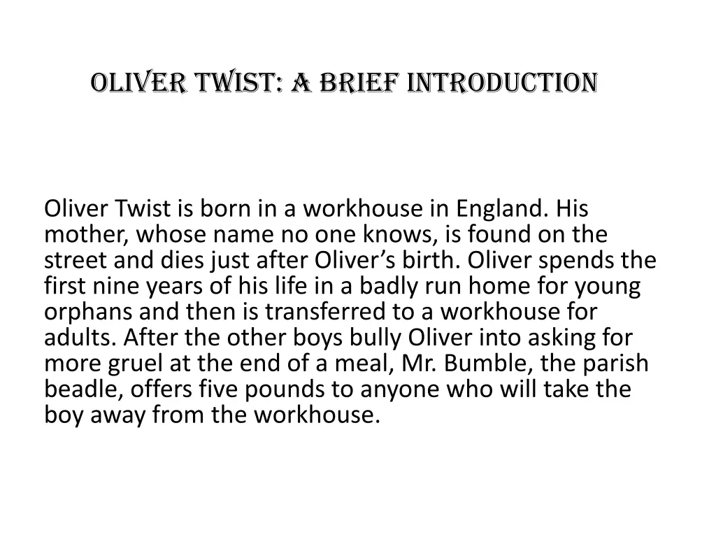 oliver twist a brief introduction