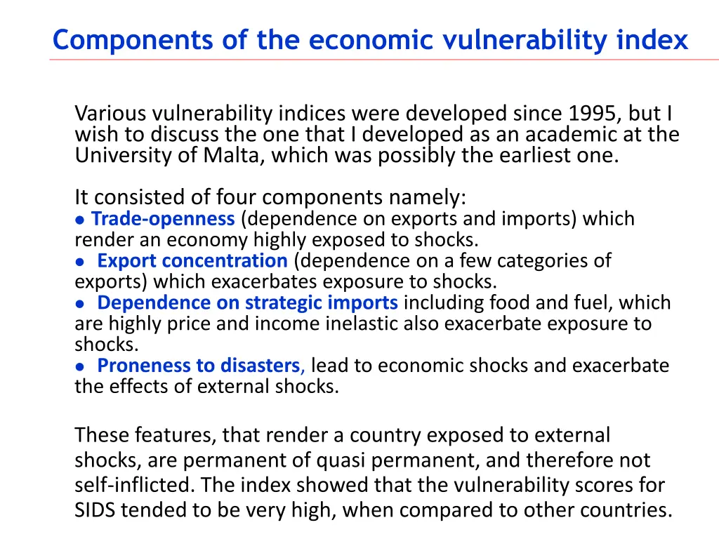 components of the economic vulnerability index