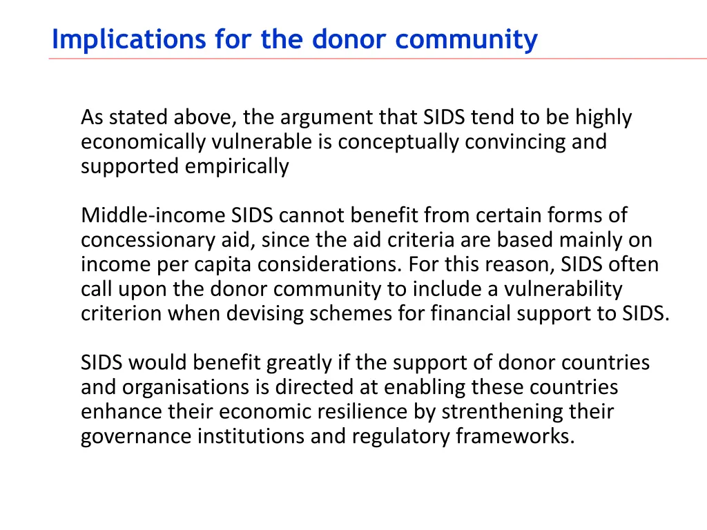 implications for the donor community