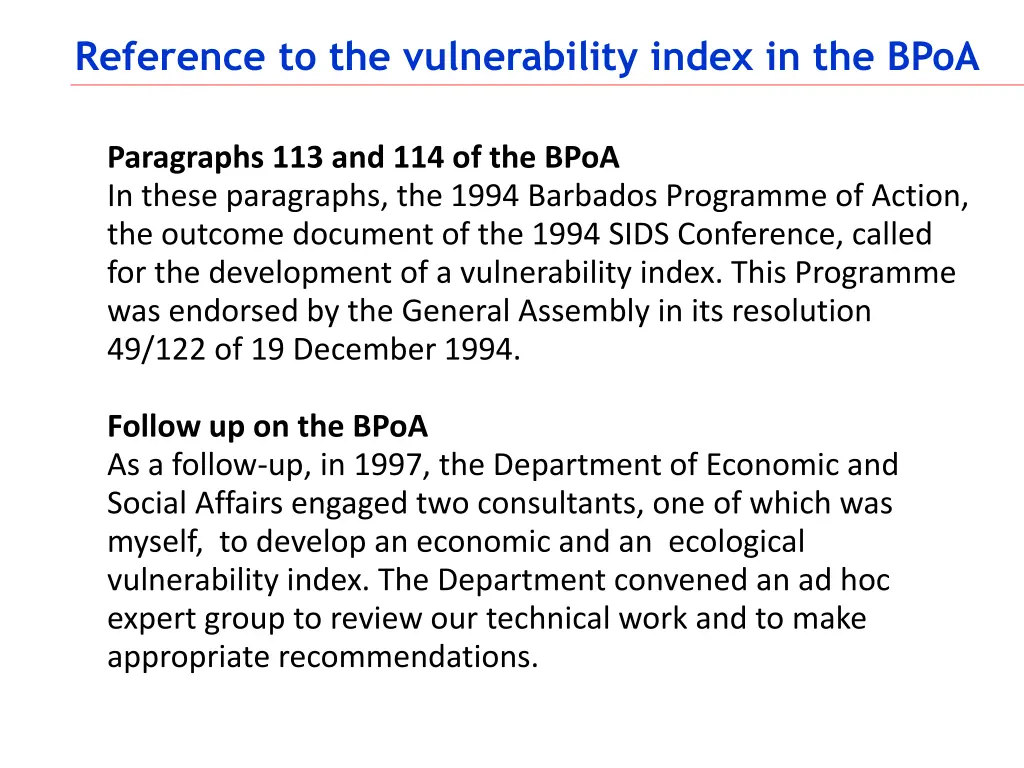 reference to the vulnerability index in the bpoa