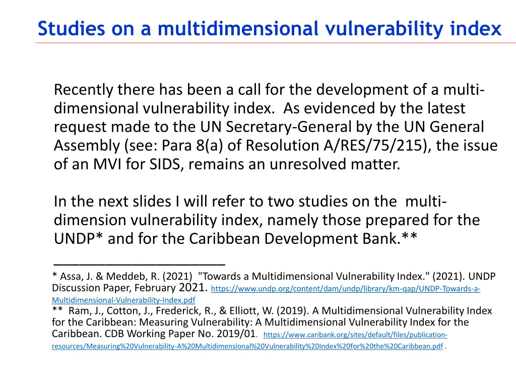 studies on a multidimensional vulnerability index