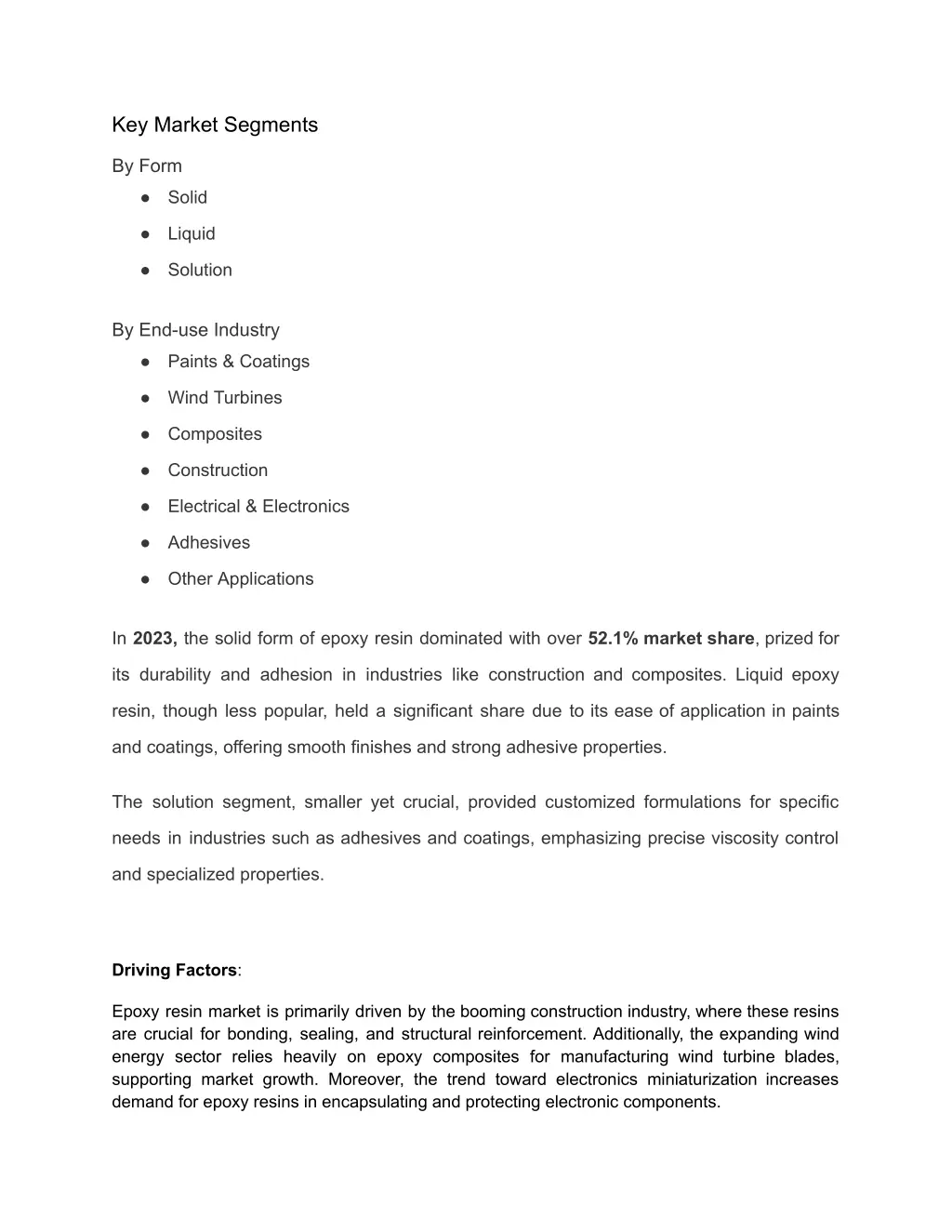 key market segments