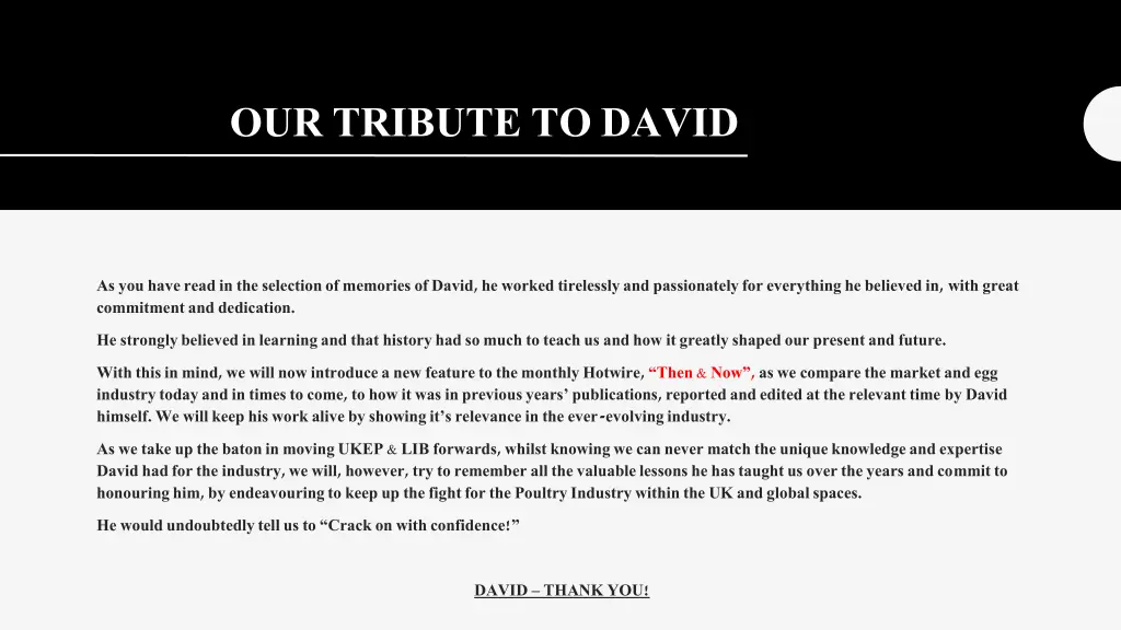 our tribute to david