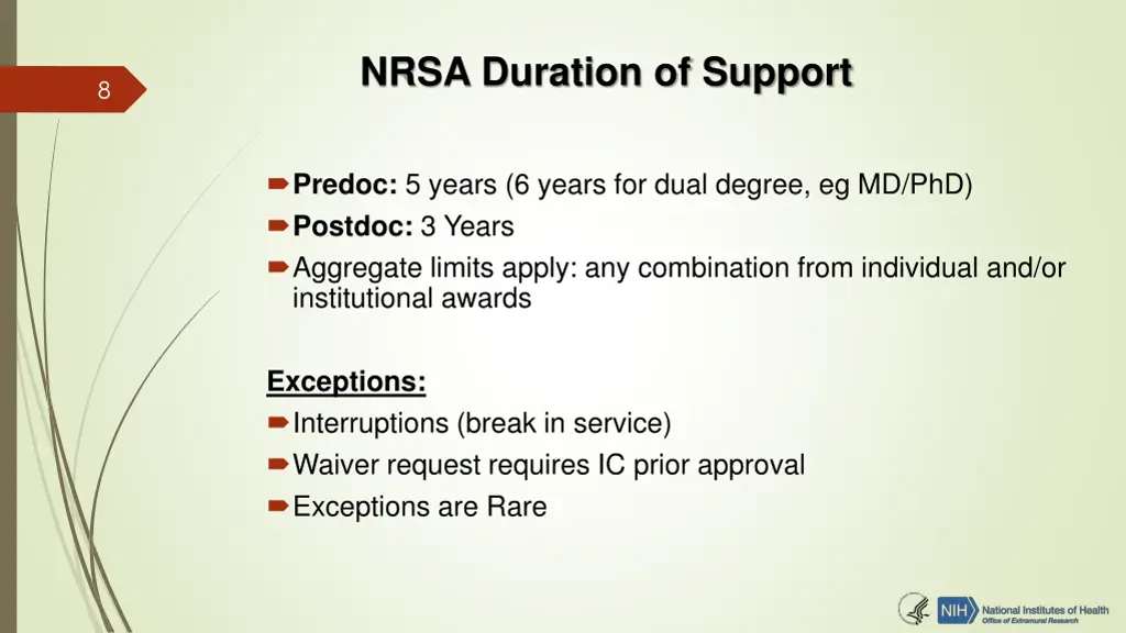 nrsa duration of support