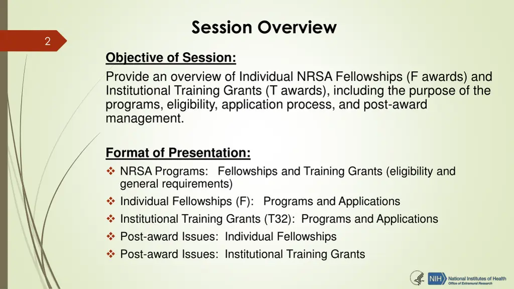 session overview