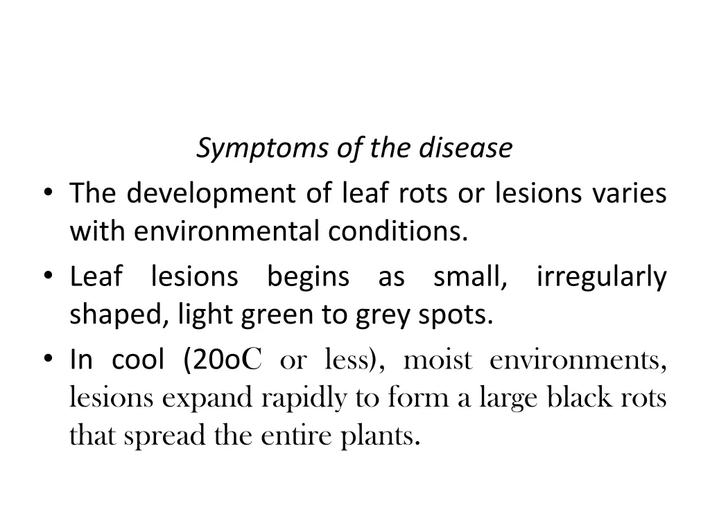 symptoms of the disease the development of leaf