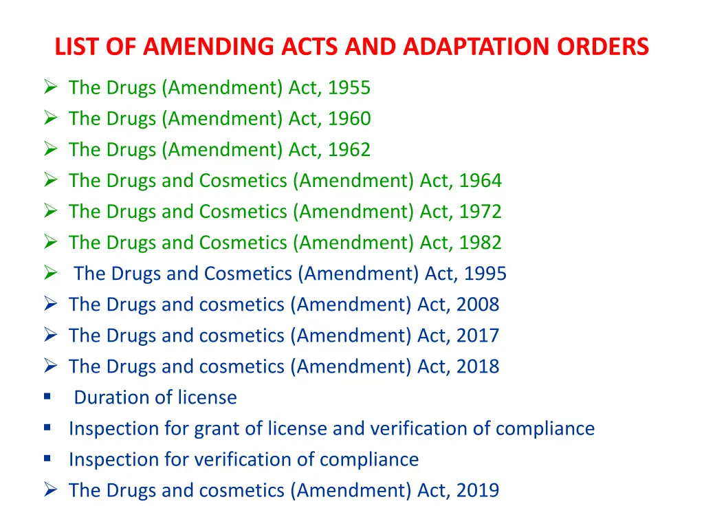 list of amending acts and adaptation orders