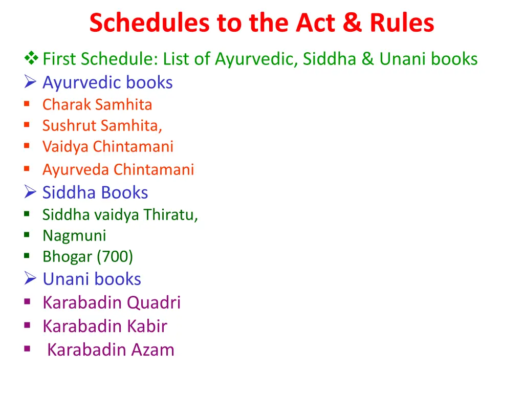 schedules to the act rules first schedule list