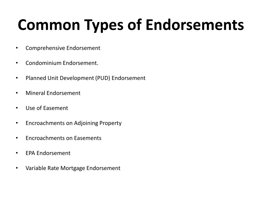 common types of endorsements