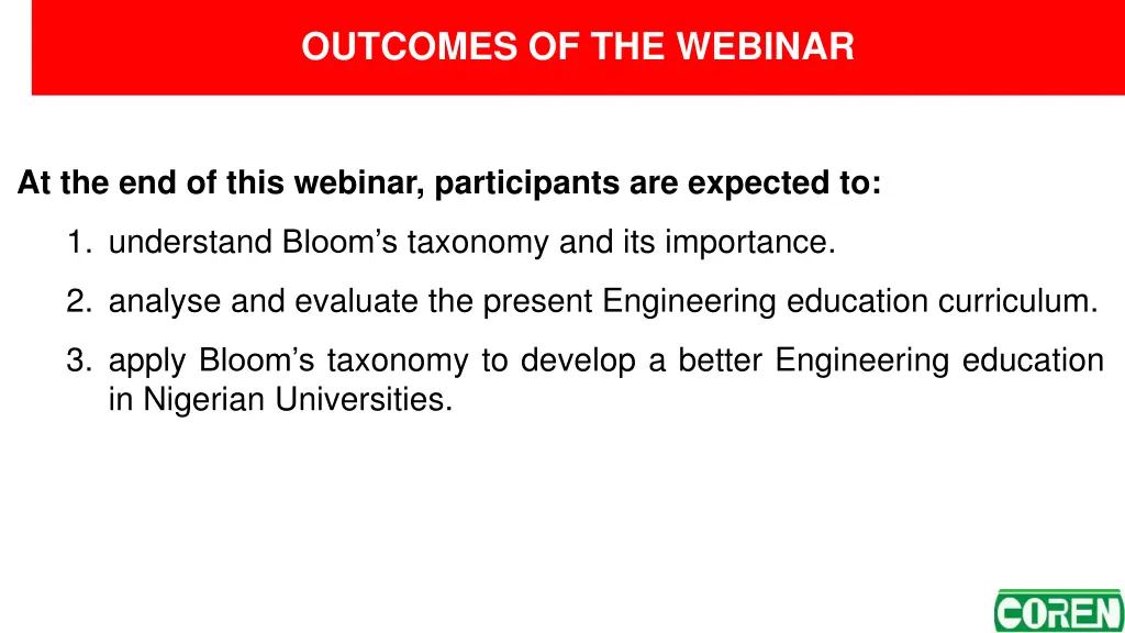 outcomes of the webinar