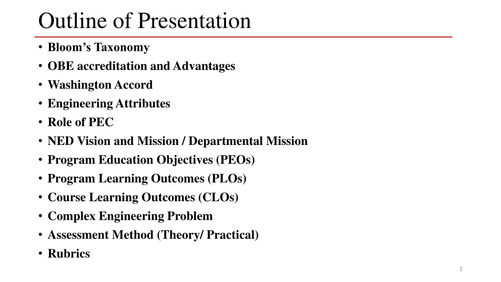 outline of presentation