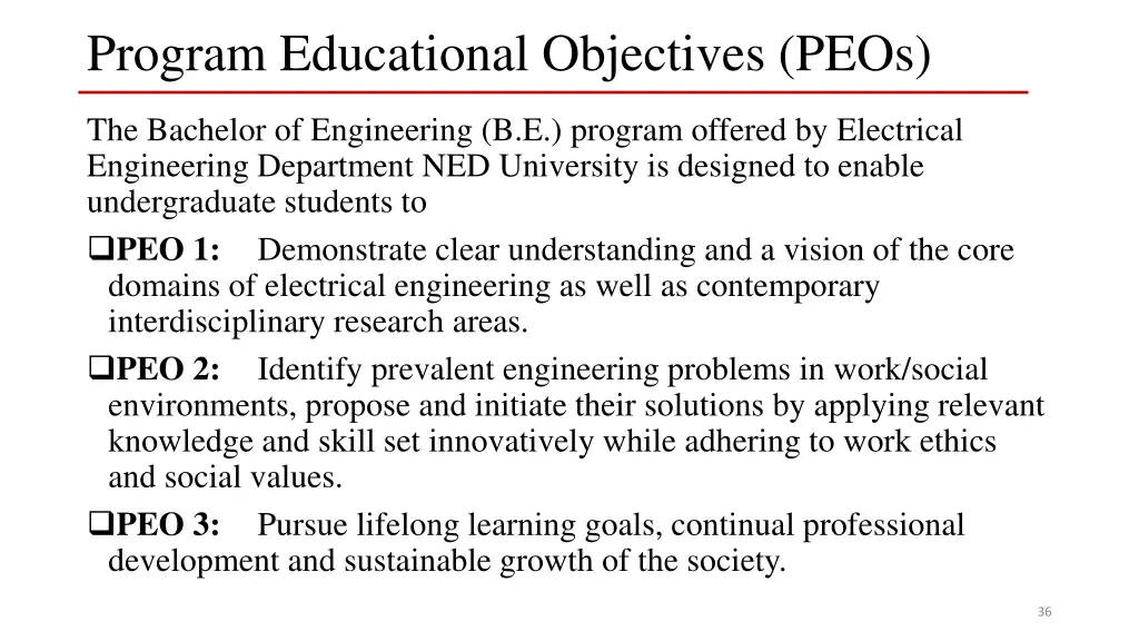 program educational objectives peos 2