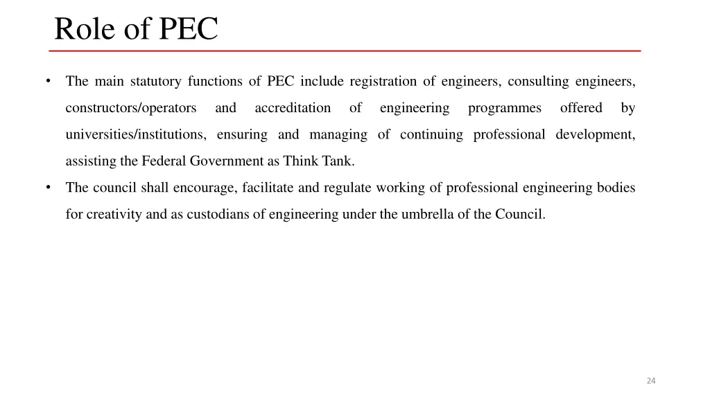 role of pec 1