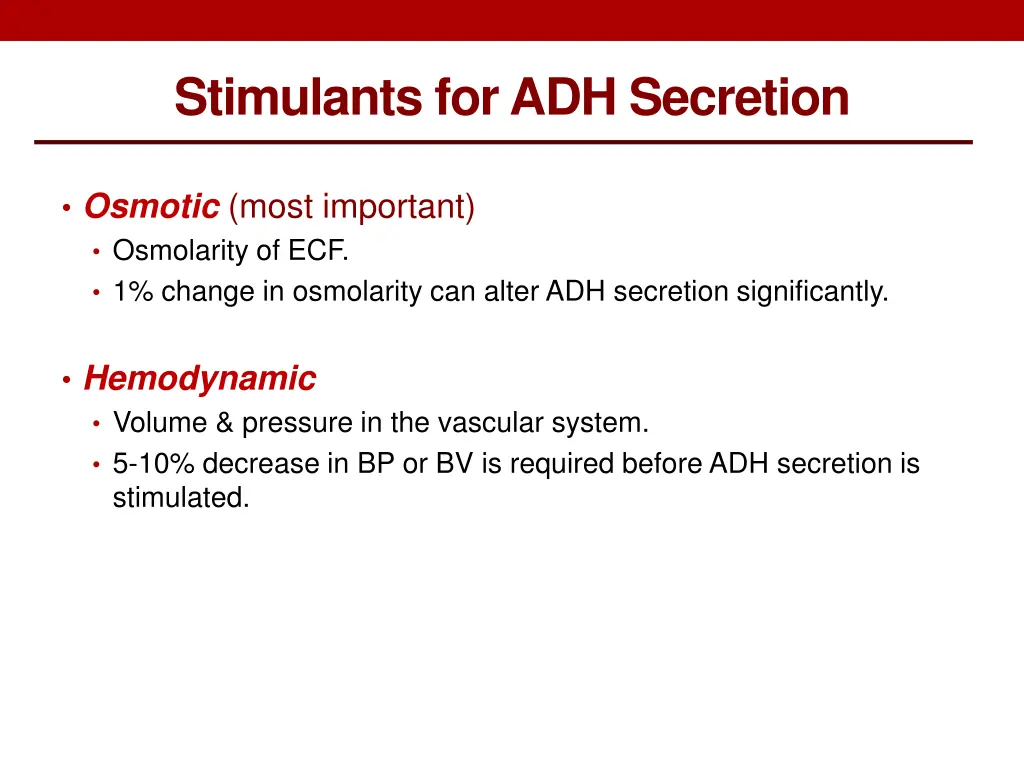 stimulants for adh secretion